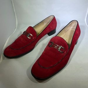 Vintage Salvatore Ferragamo Red Suede Loafers size 9.5